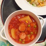 トマト缶だけで濃厚！じゃが芋とウィンナーのスープ